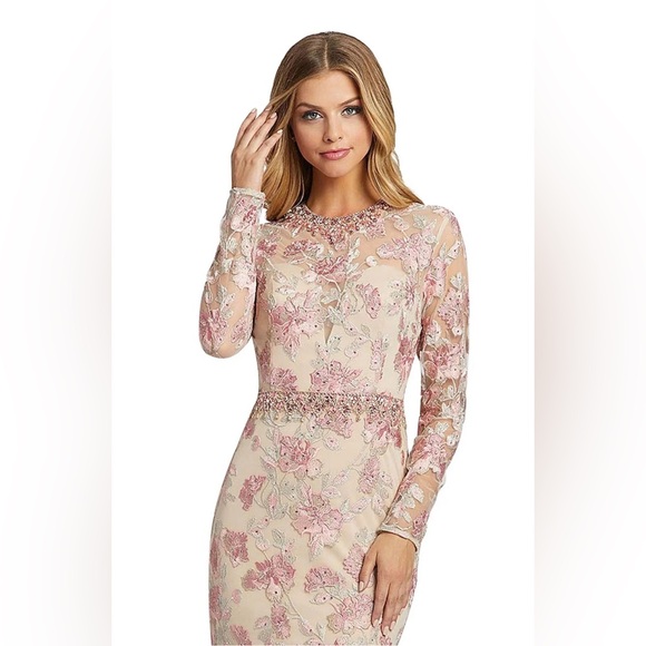 Floral embroidery and jewel accents long sleeve long gown - Picture 3 of 3